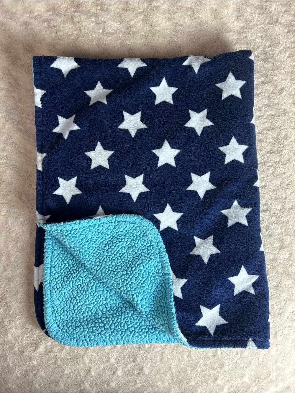 Garanimals Blue White Stars Baby Blanket Aqua Turquoise Sherpa Reversible